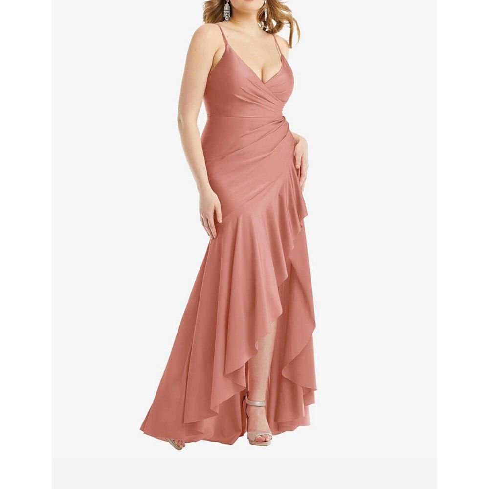 Cynthia &‎ Sahar Gabriella Ruffle Stretch Satin Desert Rose Pink Dress CS111